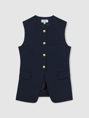 Women High-Neck Longline Waistcoat in Navy