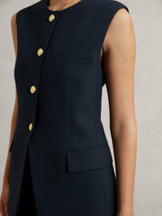 Women High-Neck Longline Waistcoat in Navy