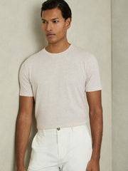 Men Cotton Crew Neck T-Shirt in Wheat Melange