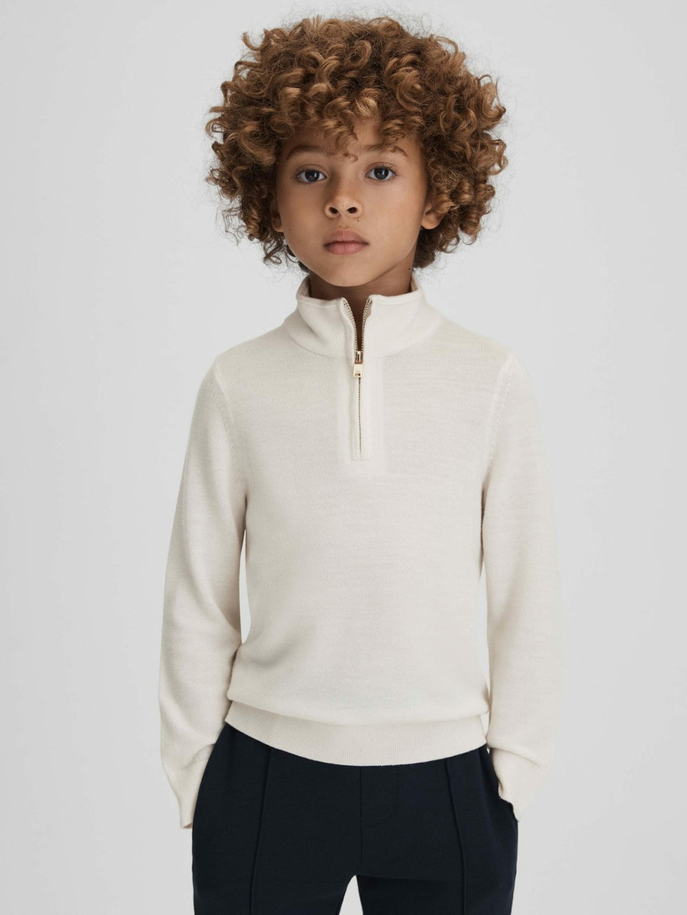 Children & Baby 3-9 yrs Wool Half-Zip Funnel Neck Jumper in Snow