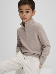 Children & Baby 3-9 yrs Wool Half-Zip Funnel Neck Jumper in Wheat Melange