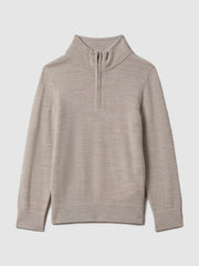 Children & Baby 3-9 yrs Wool Half-Zip Funnel Neck Jumper in Wheat Melange