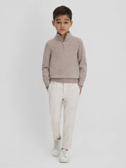 Children & Baby 3-9 yrs Wool Half-Zip Funnel Neck Jumper in Wheat Melange
