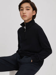 Children & Baby 3-9 yrs Wool Half-Zip Funnel Neck Jumper in Navy