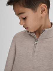Children & Baby 9-13 yrs Wool Half-Zip Funnel Neck Jumper in Wheat Melange