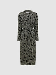 Women Swirl Print Midi Dress in Black/Cream