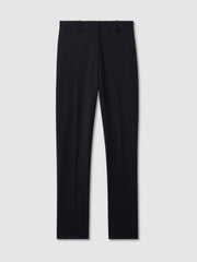 Women Petite Wool-Blend Tailored Flared Suit Trousers in Navy