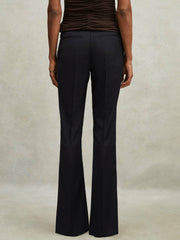 Women Petite Wool-Blend Tailored Flared Suit Trousers in Navy