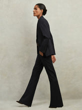Women Wool-Blend Tailored Flared Suit Trousers in Navy