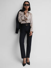 Women Wool Blend Tapered Suit Trousers in Navy