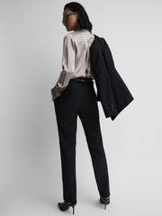 Women Wool Blend Tapered Suit Trousers in Navy