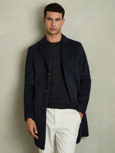 Men Wool Blend Single Breasted Epsom Overcoat in Navy