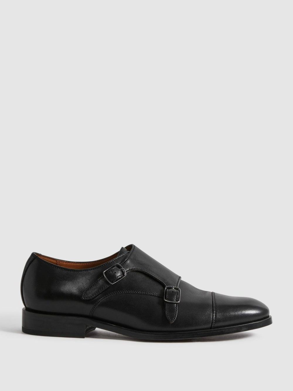 Men Leather Double Monk Strap Shoes in Black