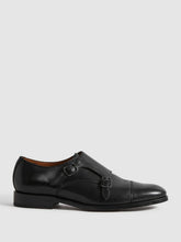 Men Leather Double Monk Strap Shoes in Black