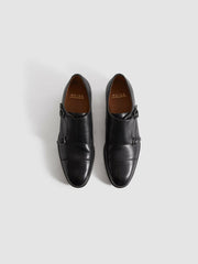 Men Leather Double Monk Strap Shoes in Black