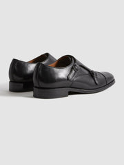 Men Leather Double Monk Strap Shoes in Black