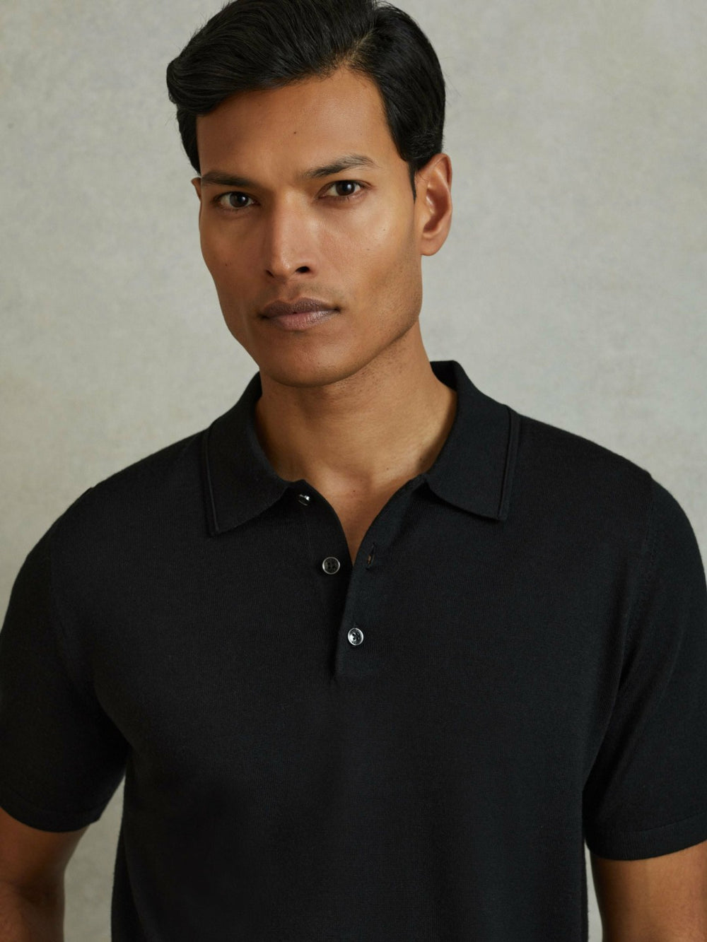 Men Merino Wool Polo Shirt in Black