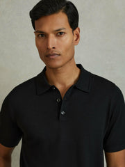 Men Merino Wool Polo Shirt in Black