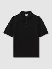 Men Merino Wool Polo Shirt in Black