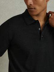 Men Merino Wool Polo Shirt in Black