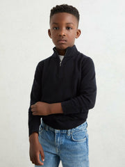 Children & Baby 3-9 yrs Merino Wool Half-Zip Funnel Neck Jumper in Navy