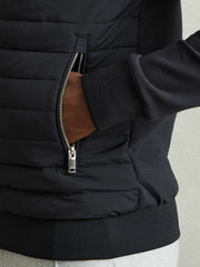 Men Hybrid Quilt and Knit Zip-Through Jacket in Navy