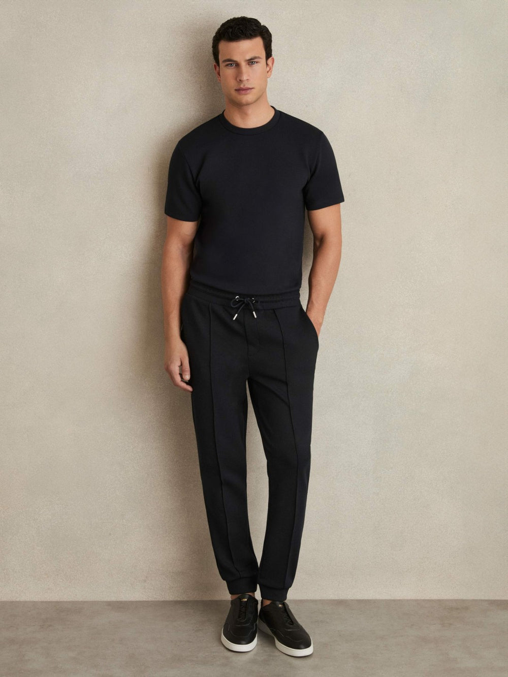 Men Drawstring Jersey Joggers in Navy Blue