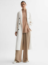 Women Petite Relaxed Wool Blend Blindseam Belted Coat in Cream