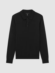 Men Merino Wool Polo Shirt in Black