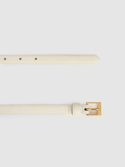 Women Thin Leather Belt in Off White