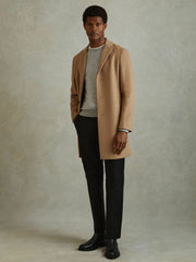 Men Wool Blend Single Breasted Epsom Overcoat in Camel