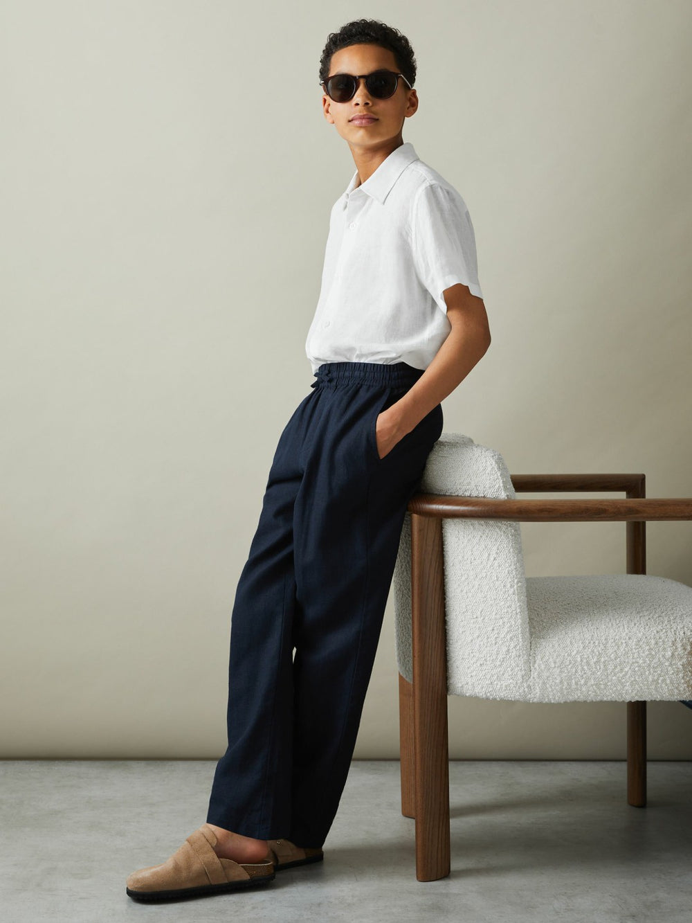 Children & Baby 3-9 yrs Short Sleeve Linen Shirt in White