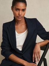 Women Petite Tailored Single Breasted Suit Blazer in Navy