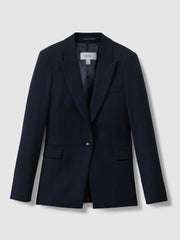 Women Petite Tailored Single Breasted Suit Blazer in Navy