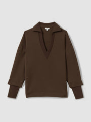 Women Interlock Open-Collar Sweatshirt in Chocolate