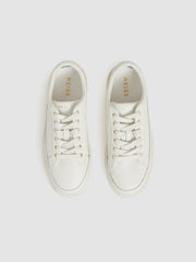 Women Grained Leather Platform Trainers in White