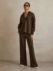 Women Interlock Wide-Leg Joggers in Chocolate