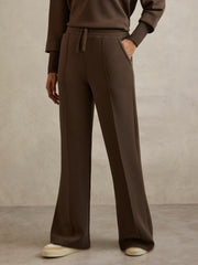 Women Interlock Wide-Leg Joggers in Chocolate
