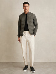 Men Hybrid Quilt and Knit Zip-Through Jacket in Sage
