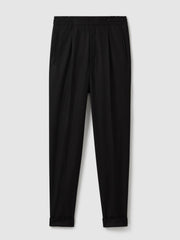 Men Relaxed-Fit Pleated Tapered Trousers in Black