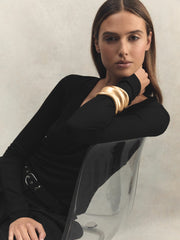 Women Jersey V-Neck Top in Black