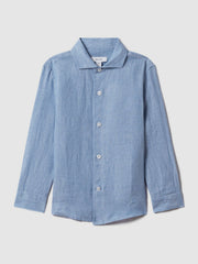 Children & Baby 3-9 yrs Striped Linen Cutaway Collar Shirt in Sky Blue