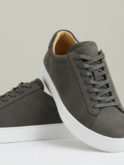 Men Nubuck Leather Low-Top Trainers in Grey