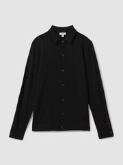 Men Merino Wool Button-Through Cardigan in Black