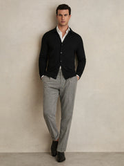 Men Merino Wool Button-Through Cardigan in Black