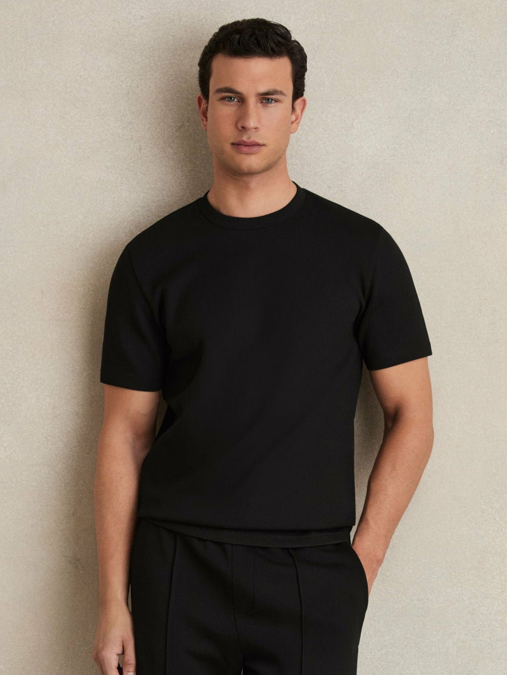 Men Interlock Jersey Crew Neck T-Shirt in Black