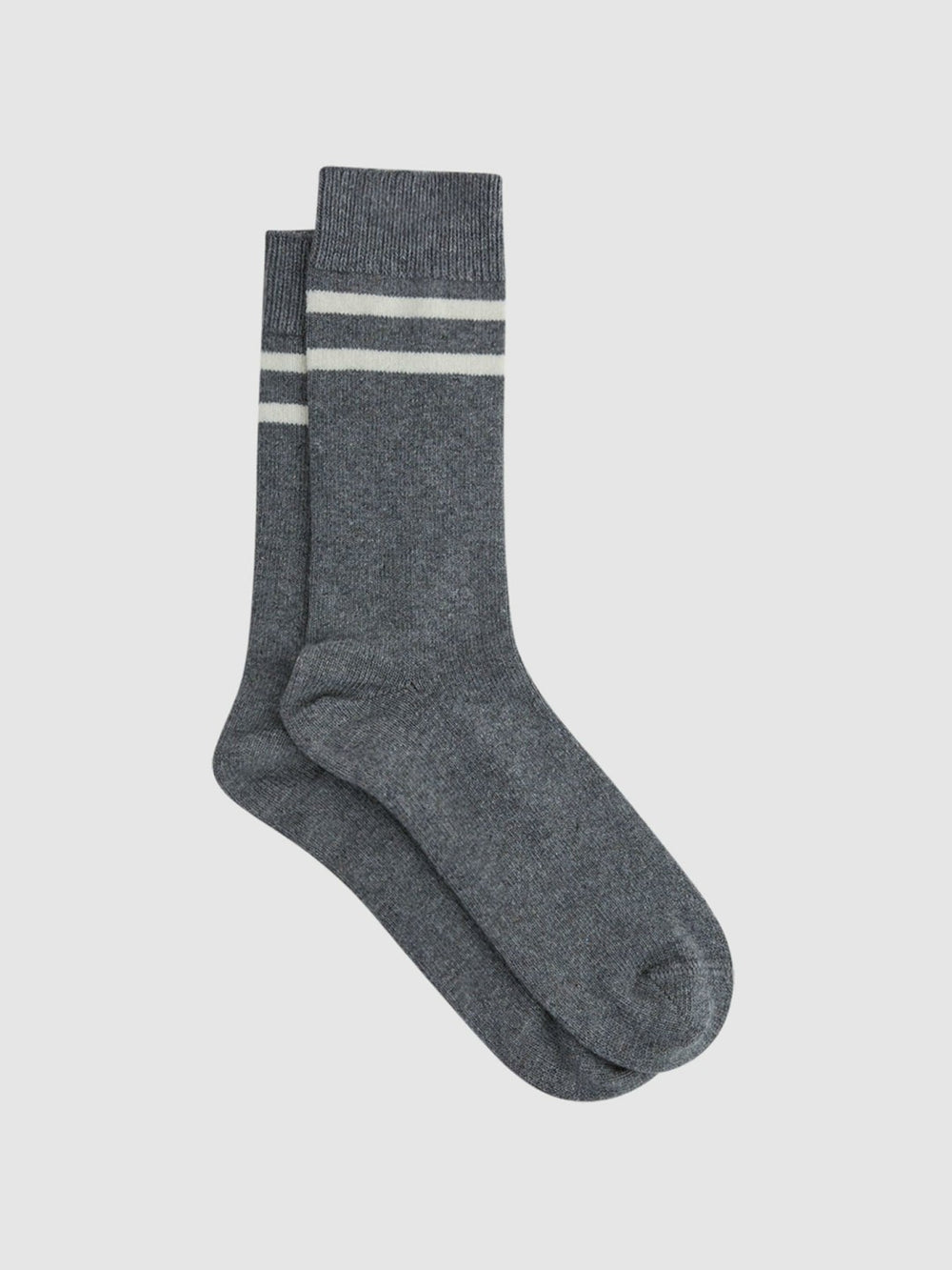 Men Wool Blend Striped Crew Socks in Grey Melange