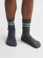 Men Wool Blend Striped Crew Socks in Grey Melange