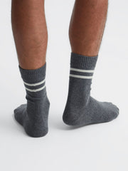 Men Wool Blend Striped Crew Socks in Grey Melange