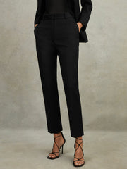 Women Wool Blend Tapered Suit Trousers in Black